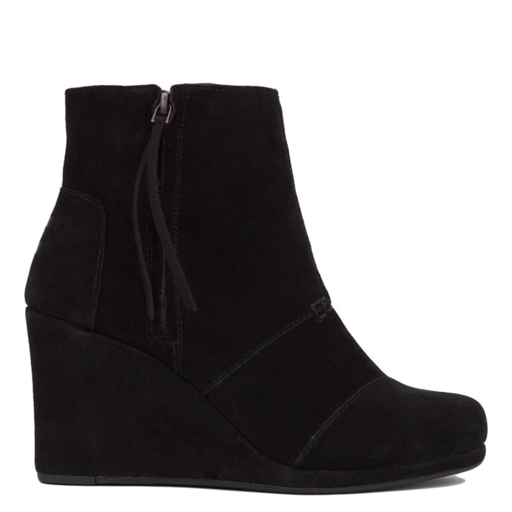 Toms Desert Wedge High Ankle Boots - Black Suede size 6